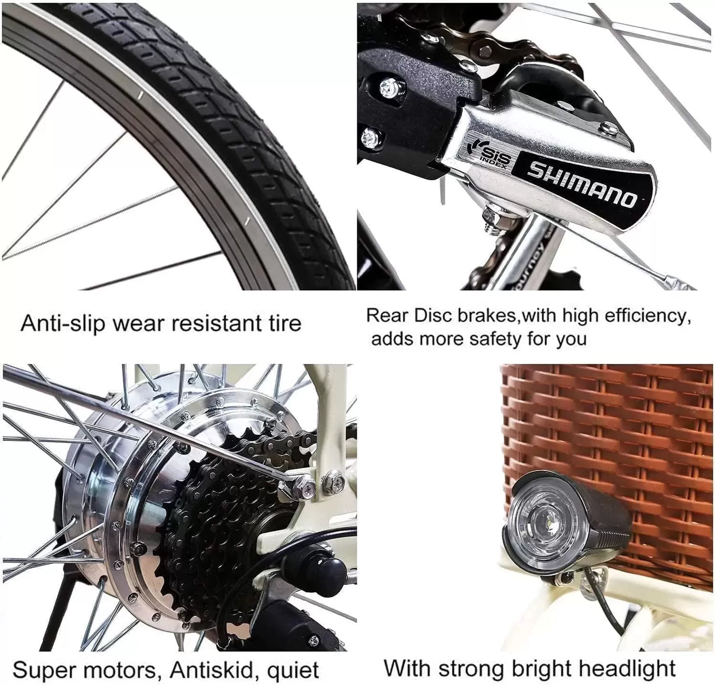 NAKTO 22"/26" Electric Bike for Adults 250W/350W City-Electric Bike Sporting 6-Speed Gear Electric Bicycles 36V 10.4/12Ah Removable Lithium Battery Ebike for Female Male