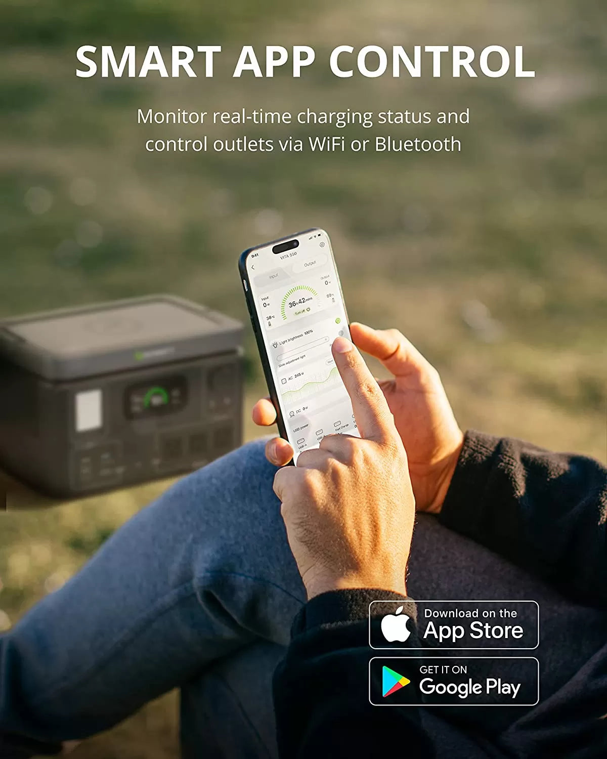 GROWATT Portable Power Station Generators: VITA550 Solar Generator (Solar Panel Optional) with 538Wh LiFePO4 Battery,1 Hour Fast Charging, 600W (1200W Surge) Output for Outdoor Camping/RVs/Home Use