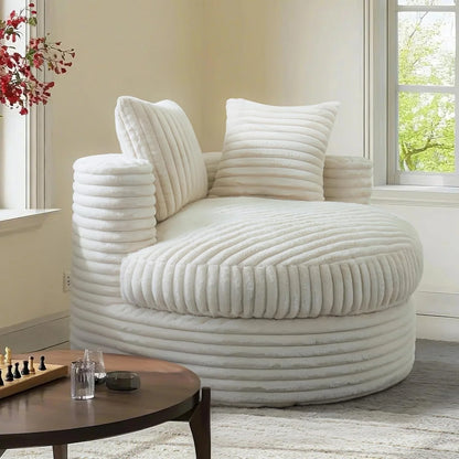 WOWMAX 47" Round Chaise Lounge Chair Indoor, Upholstered Corduroy Floor Sofa Oversized Sleeper Chair with 2 Throw Pillows