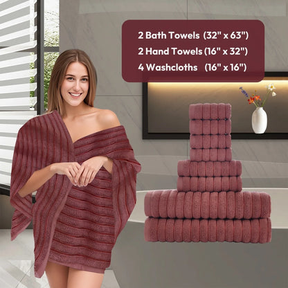 8 Piece Oversized Bath Towel Set, 100% Cotton Bath Towels, Highly Absorbant Bordered Towels