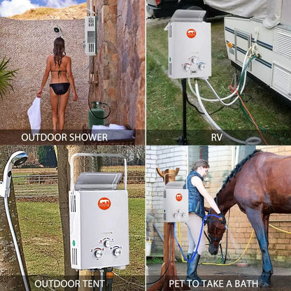 FVSTR-Carvn 1.6GPM 6L Portable Outdoor Propane Gas Tankless Water Heater Digital Display Overheating Protection RV Camping Water Heater Easy to Install for Pets