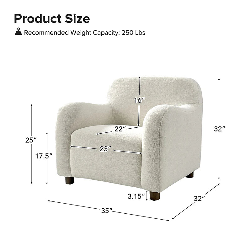 Heinrich 35" Wide Boucle Upholstered Armchair  with Solid Wood Legs
