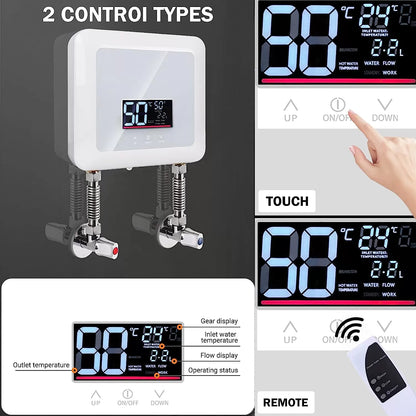 Tankless Water Heater Electric 5500W 110V,Constant Temperature Instant Hot Water Heater with Remote Control Digital Display RV water heater for Home Kitchen Indoor(White)(Can't Use Socket)