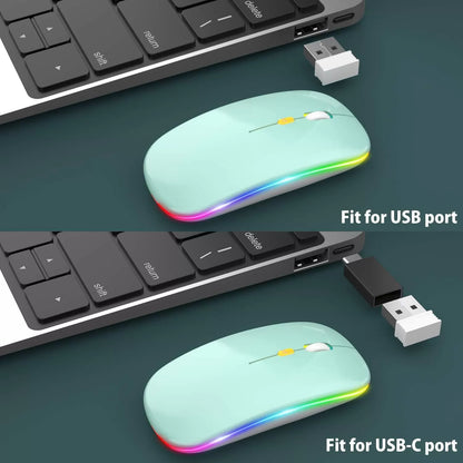 [Upgrade] LED Wireless Mouse, Slim Silent Mouse 2.4G Portable Mobile Optical Office Mouse with USB & Type-c Receiver, 3 Adjustable DPI Levels for Notebook, PC, Laptop, Computer, MacBook (Pink)