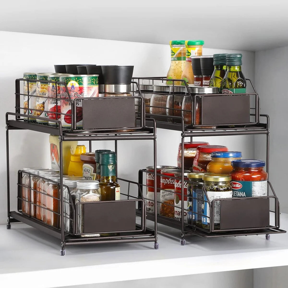 2 Pack Under Sink Rack Organizer with Sliding Drawers Basket Storage