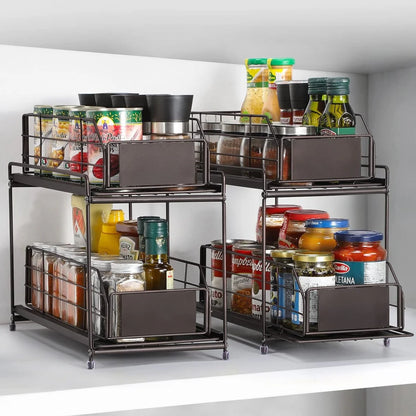 2 Pack Under Sink Rack Organizer with Sliding Drawers Basket Storage