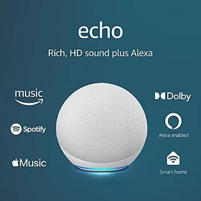 Echo (4th Gen) | With premium sound, smart home hub, and Alexa | Glacier White