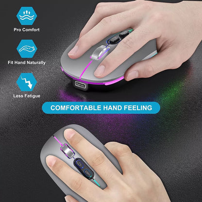 [Upgrade] LED Wireless Mouse, Slim Silent Mouse 2.4G Portable Mobile Optical Office Mouse with USB & Type-c Receiver, 3 Adjustable DPI Levels for Notebook, PC, Laptop, Computer, MacBook (Pink)
