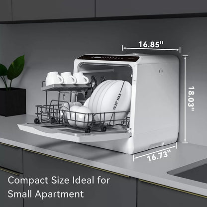 Hermitlux Countertop Dishwasher, 5 Washing Programs Portable Dishwasher With 5-Liter Built-in Water Tank, No Hookup Needed