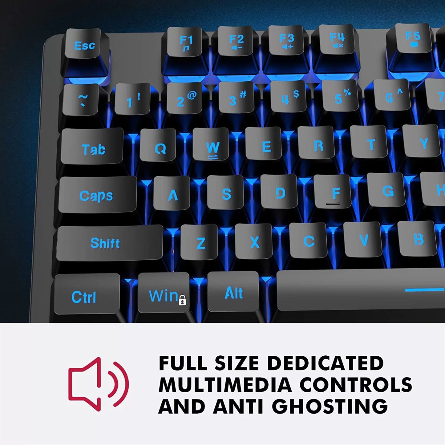 NPET K10 Wired Gaming Keyboard, LED Backlit, Spill-Resistant Design, Multimedia Keys, Quiet Silent USB Membrane Keyboard for Desktop, Computer, PC (Black)