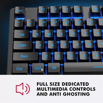 NPET K10 Wired Gaming Keyboard, LED Backlit, Spill-Resistant Design, Multimedia Keys, Quiet Silent USB Membrane Keyboard for Desktop, Computer, PC (Black)