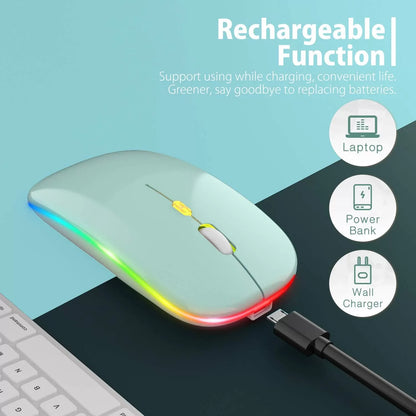 [Upgrade] LED Wireless Mouse, Slim Silent Mouse 2.4G Portable Mobile Optical Office Mouse with USB & Type-c Receiver, 3 Adjustable DPI Levels for Notebook, PC, Laptop, Computer, MacBook (Pink)