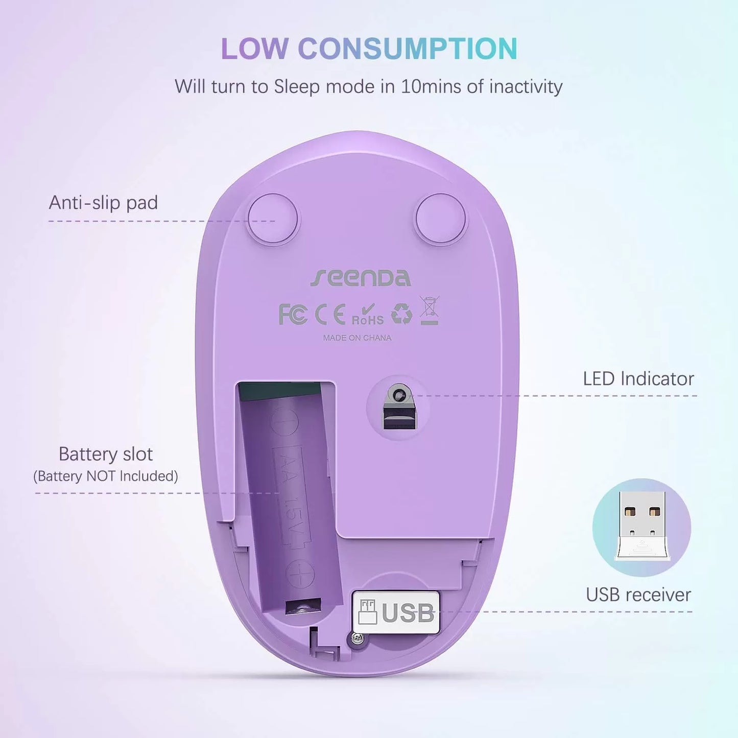 seenda Wireless Mouse, 2.4G Noiseless Mouse with USB Receiver - Portable Computer Mice for PC, Tablet, Laptop with Windows System - Mint Green