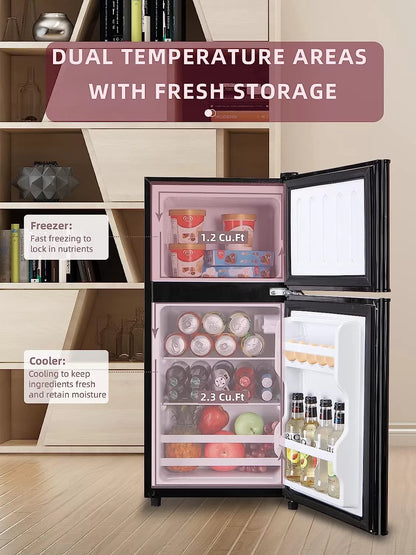 KRIB BLING Mini Fridge with Freezer on Top, 3.5 Cu.Ft Compact Refrigerator with 7 Levels Adjustable Thermostat, Small Fridge for Dorm, Office, RV Camping, Silver
