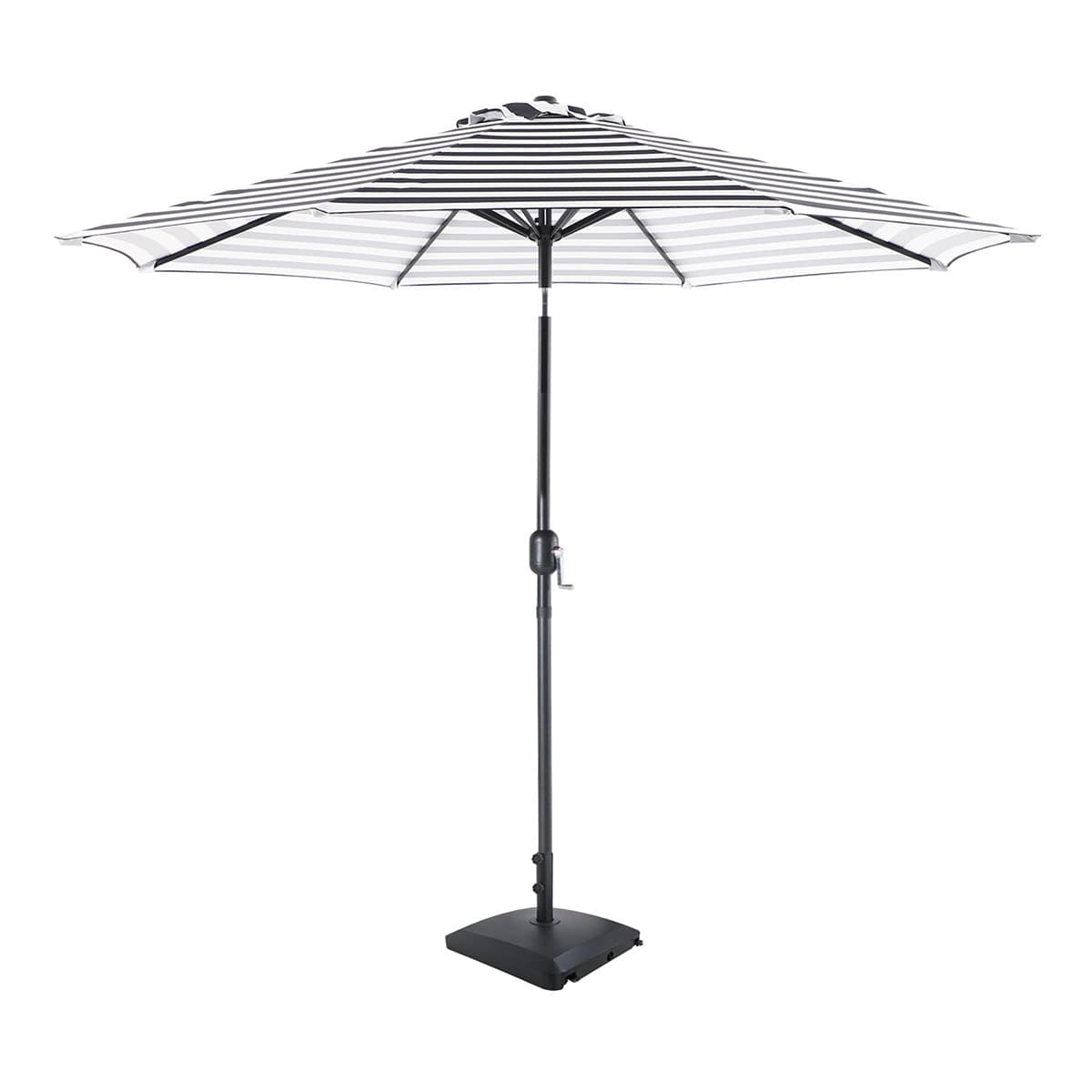 Black Awning Stripe Crank & Tilt Round Patio Umbrella, 9'