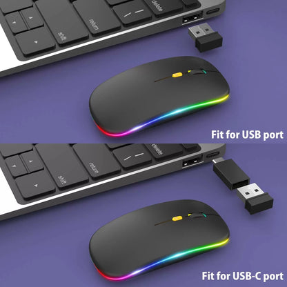 [Upgrade] LED Wireless Mouse, Slim Silent Mouse 2.4G Portable Mobile Optical Office Mouse with USB & Type-c Receiver, 3 Adjustable DPI Levels for Notebook, PC, Laptop, Computer, MacBook (Pink)