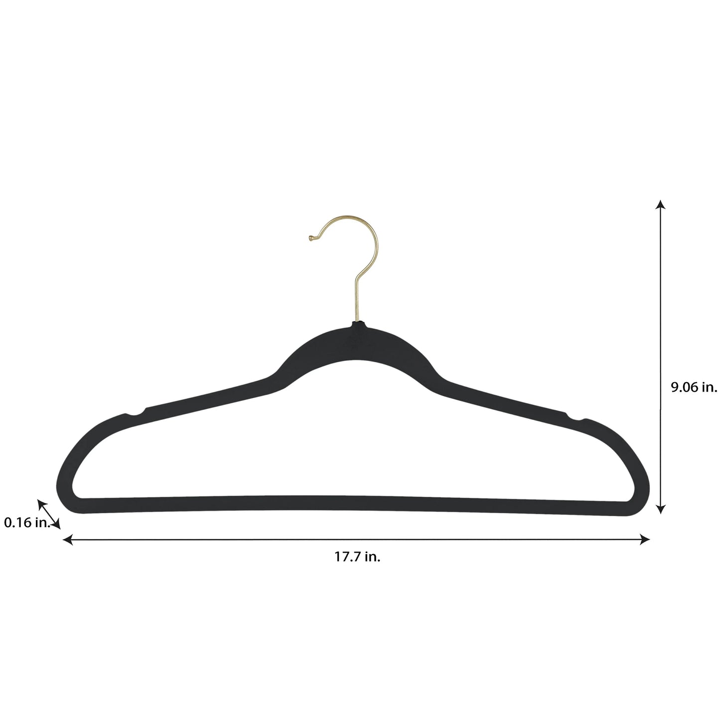Simplify 25 Pack Slim Velvet Gold Hook Hangers - 17.7" x 9"