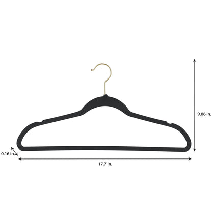 Simplify 25 Pack Slim Velvet Gold Hook Hangers - 17.7" x 9"