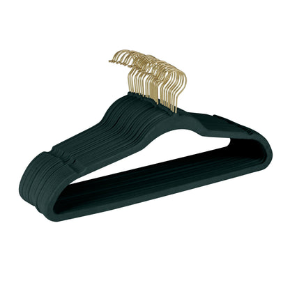 Simplify 25 Pack Slim Velvet Gold Hook Hangers - 17.7" x 9"