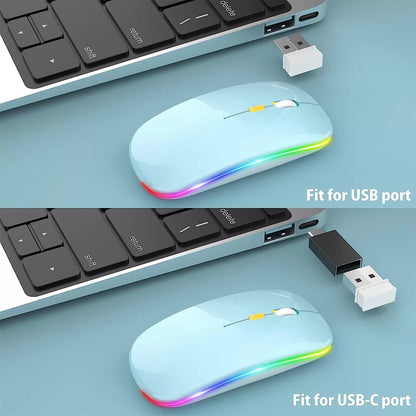 [Upgrade] LED Wireless Mouse, Slim Silent Mouse 2.4G Portable Mobile Optical Office Mouse with USB & Type-c Receiver, 3 Adjustable DPI Levels for Notebook, PC, Laptop, Computer, MacBook (Pink)