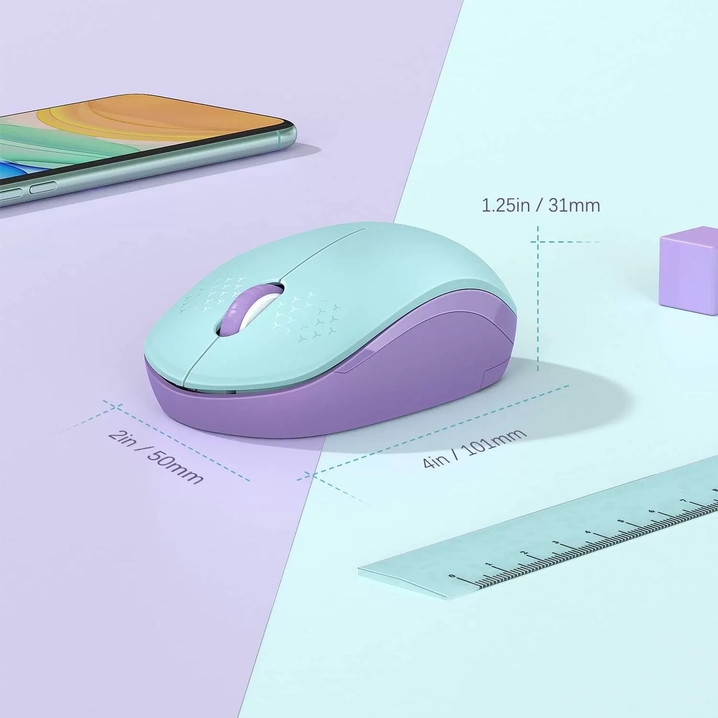 seenda Wireless Mouse, 2.4G Noiseless Mouse with USB Receiver - Portable Computer Mice for PC, Tablet, Laptop with Windows System - Mint Green