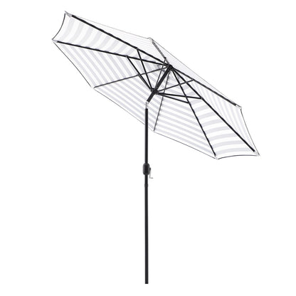 Black Awning Stripe Crank & Tilt Round Patio Umbrella, 9'