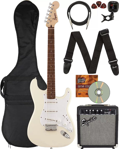 Fender Squier Stratocaster - Sunburst Bundle with Frontman 10G Amp, Gig Bag, Instrument Cable, Tuner, Strap, Picks, Fender Play Online Lessons, Instructional Book, and Austin Bazaar Instructional DVD