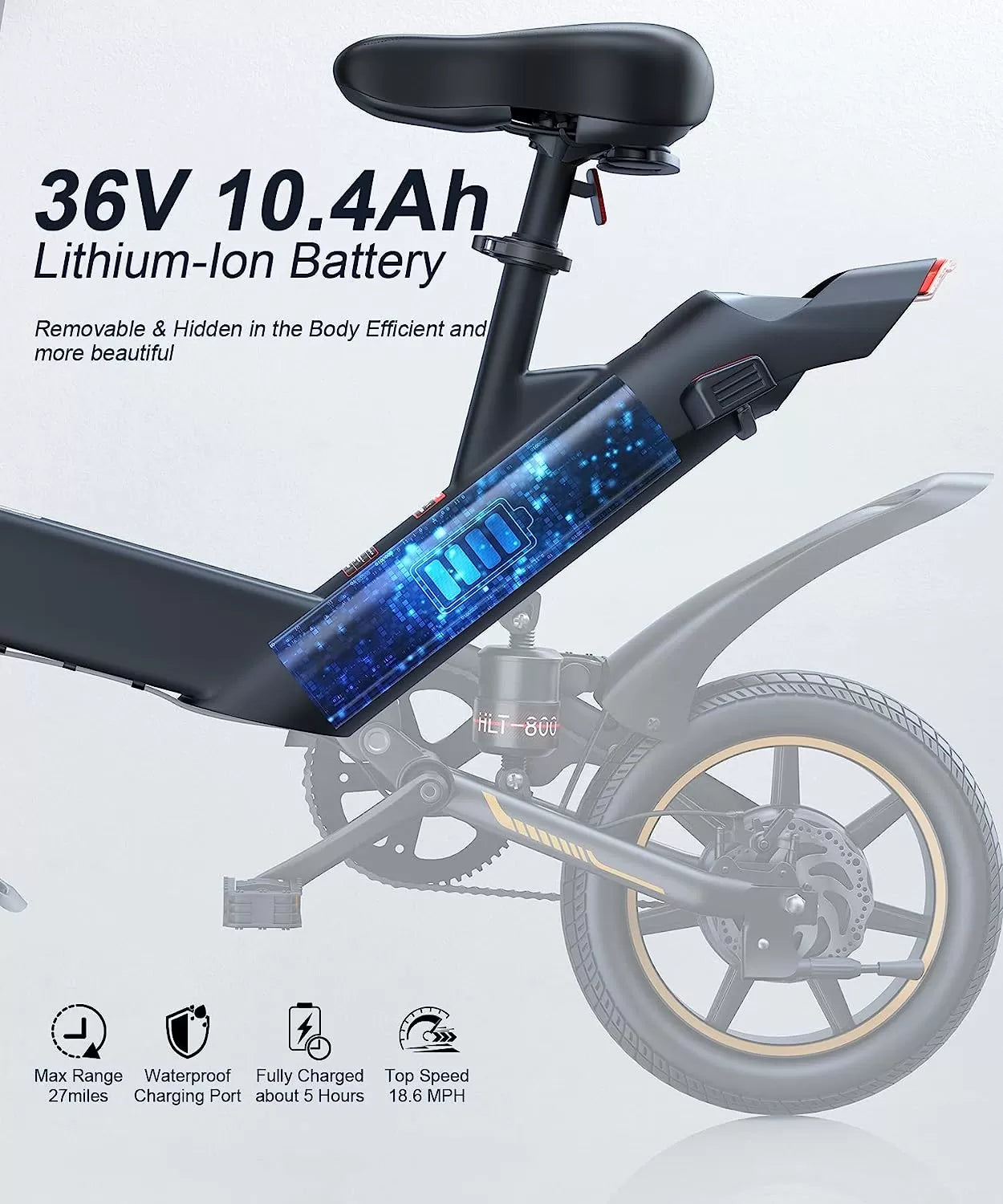 Sailnovo Electric Bike, Electric Bicycle with 18.5mph Electric Bikes for Adults Teens E Bike with Pedals, 14" Waterproof Folding Mini Bikes with Dual Disc Brakes