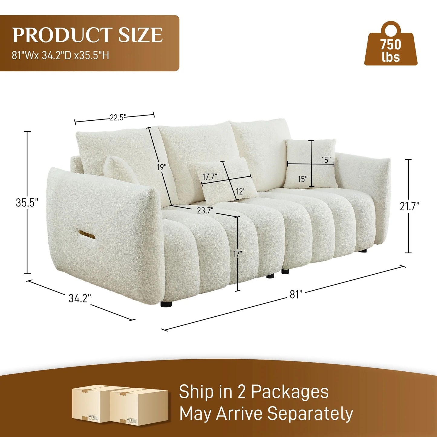 Ouyessir Overstuffed Upholstered Deep Seat Soft Fabric Sofa with 3 Pillows