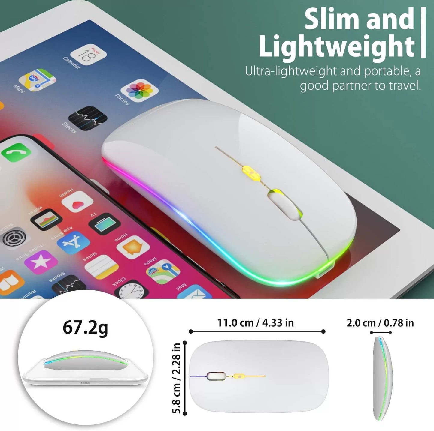 [Upgrade] LED Wireless Mouse, Slim Silent Mouse 2.4G Portable Mobile Optical Office Mouse with USB & Type-c Receiver, 3 Adjustable DPI Levels for Notebook, PC, Laptop, Computer, MacBook (Pink)