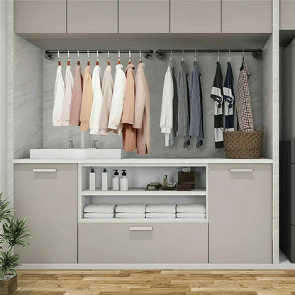 70.87" Long Industrial Pipe Clothes Rack Wall Mounted Hanging Rail
