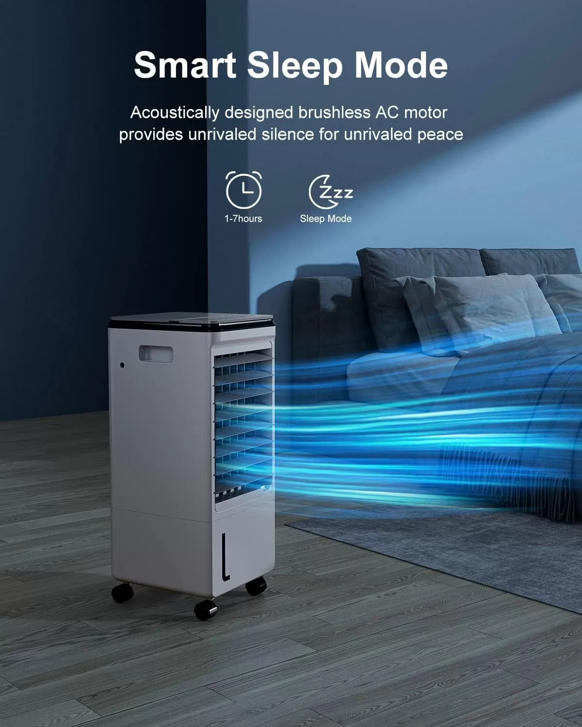 Cozzyben Air Conditioner Portable for Room, 3-IN-1 Evaporative Air Cooler, Windowless Ac Fan for Bedroom Indoor 1.85 Gal Water Tank, 3 Speeds, 80°Oscillation, Remote Control, 1-7H Timer & 4 Ice Pack