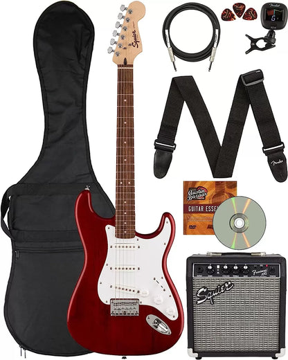 Fender Squier Stratocaster - Sunburst Bundle with Frontman 10G Amp, Gig Bag, Instrument Cable, Tuner, Strap, Picks, Fender Play Online Lessons, Instructional Book, and Austin Bazaar Instructional DVD