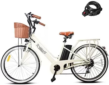 NAKTO 22"/26" Electric Bike for Adults 250W/350W City-Electric Bike Sporting 6-Speed Gear Electric Bicycles 36V 10.4/12Ah Removable Lithium Battery Ebike for Female Male