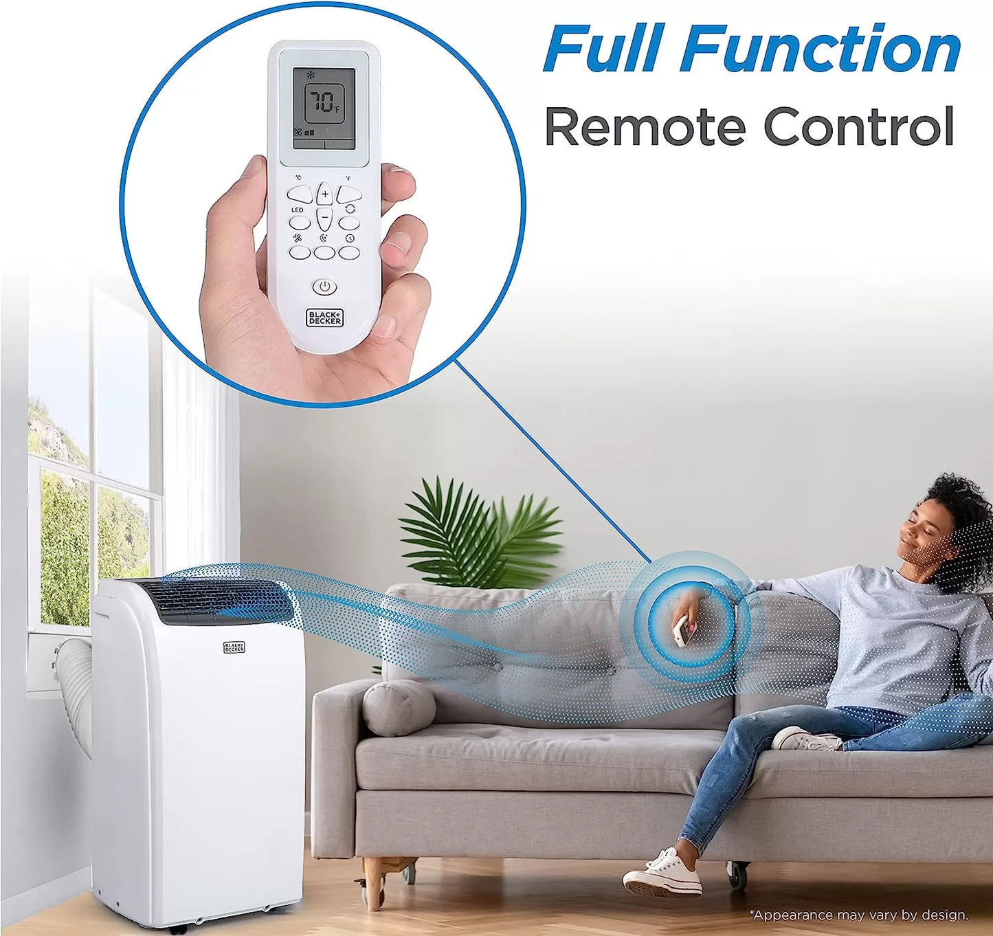 BLACK+DECKER 8,000 BTU Portable Air Conditioner up to 350 Sq. with Remote Control, White