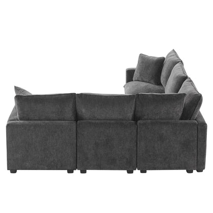 Nestfair Modern L Shape Modular Sofa 5 Seat Chenille Sectional Couch Set with 2 Pillows Included