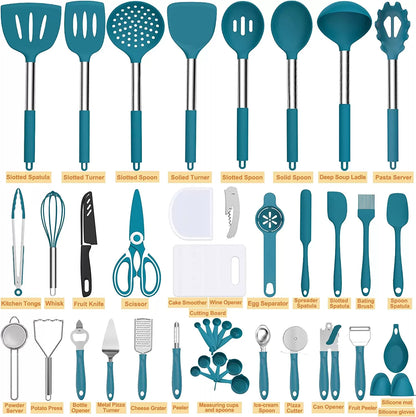 Silicone cooking tool set, chef 43 pieces heat-resistant kitchen tools