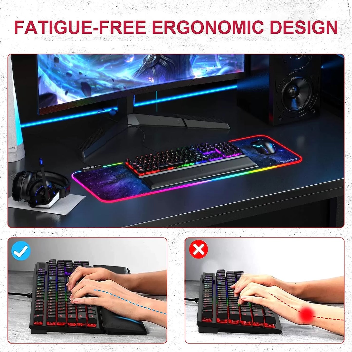 NPET K10 Wired Gaming Keyboard, LED Backlit, Spill-Resistant Design, Multimedia Keys, Quiet Silent USB Membrane Keyboard for Desktop, Computer, PC (Black)