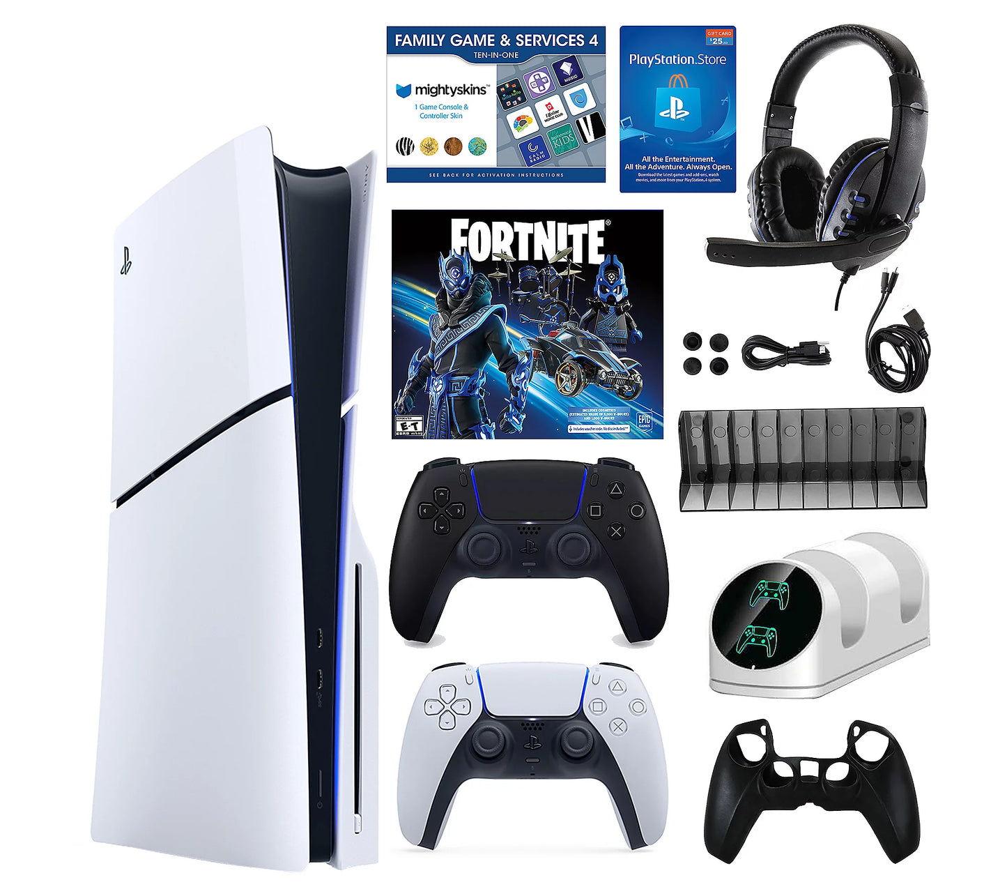Clearance Sale PS5 Slim 1TB Disc or Digital Console with Fortnite Accs & 2 Controllers