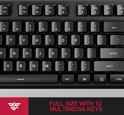 NPET K10 Wired Gaming Keyboard, LED Backlit, Spill-Resistant Design, Multimedia Keys, Quiet Silent USB Membrane Keyboard for Desktop, Computer, PC (Black)