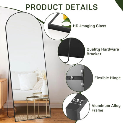 Full Length Mirror with Stand, Floor Mirror with Aluminum Alloy Frame for Bedroom, Standing Full Body Mirror for Wall, Cloakroom