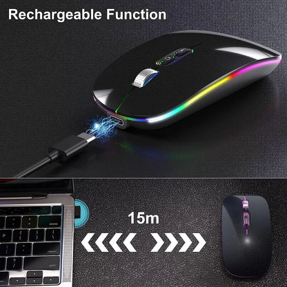 [Upgrade] LED Wireless Mouse, Slim Silent Mouse 2.4G Portable Mobile Optical Office Mouse with USB & Type-c Receiver, 3 Adjustable DPI Levels for Notebook, PC, Laptop, Computer, MacBook (Pink)