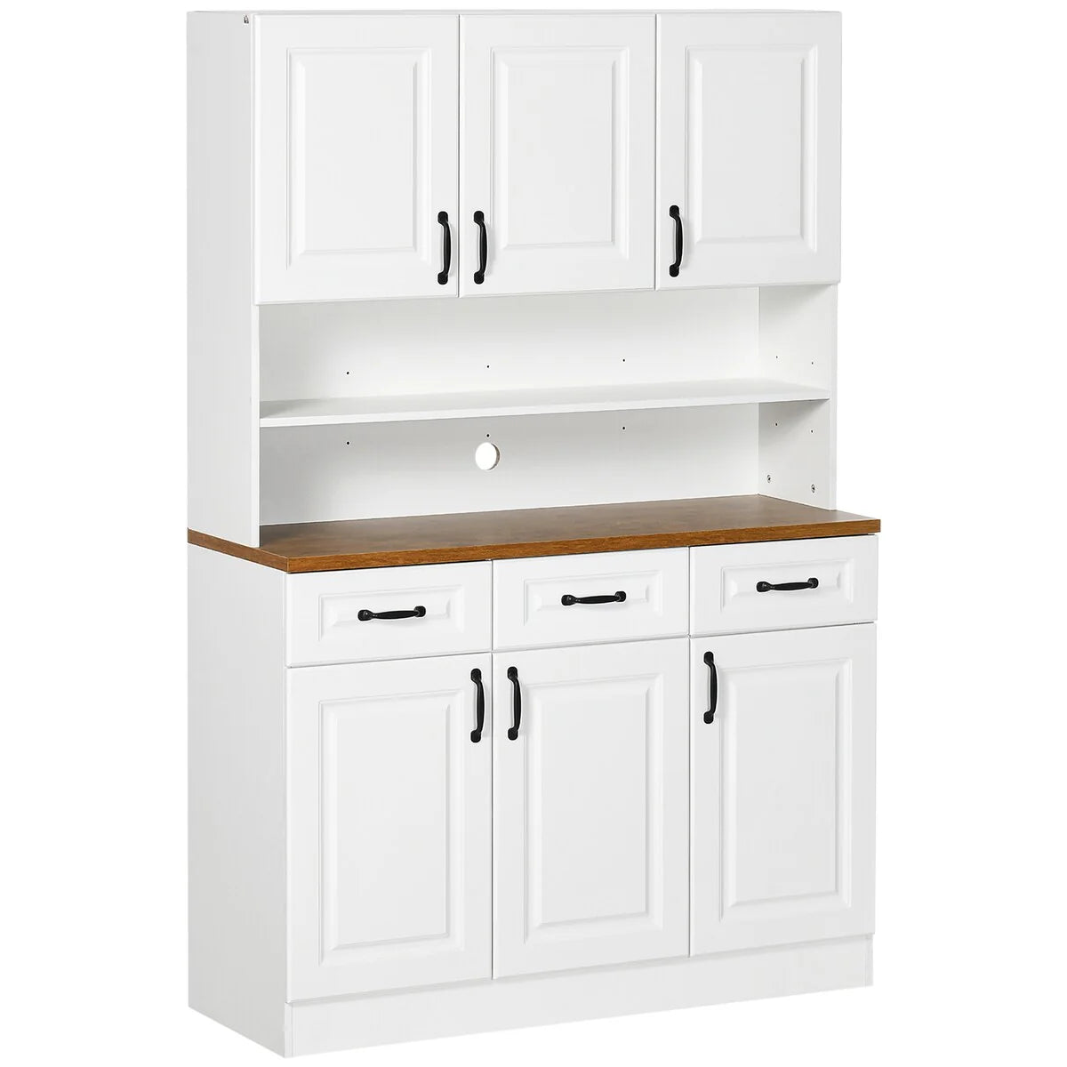 HOMCOM 71" Kitchen Pantry, Freestanding Buffet with Hutch, Farmhouse Microwave Cabinet with Countertop and Adjustable Shelves