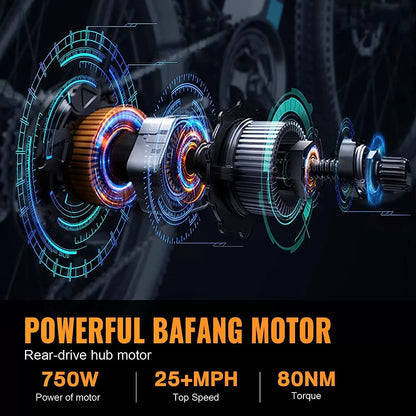 BFISPORT EB26 Electric Bike for Adults 750W/Peak 1000W Electric Bicycle 48V 15AH LG Battery Electric Bike 26" Fat Tire Mountain28mph Shimano 21 Speed Gears Dual Shock Absorber Electric Bike