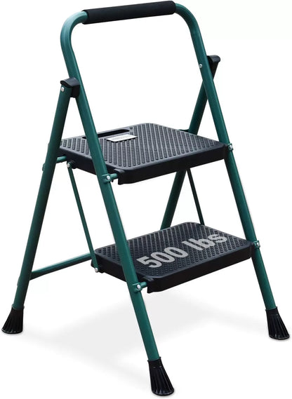 4 Step Ladder, HBTower Folding Step Stool with Tool Platform, Wide Anti-Slip Pedal, Sturdy Steel Ladder, Convenient Handgrip, Lightweight 330lbs Portable Steel Step Stool, Black