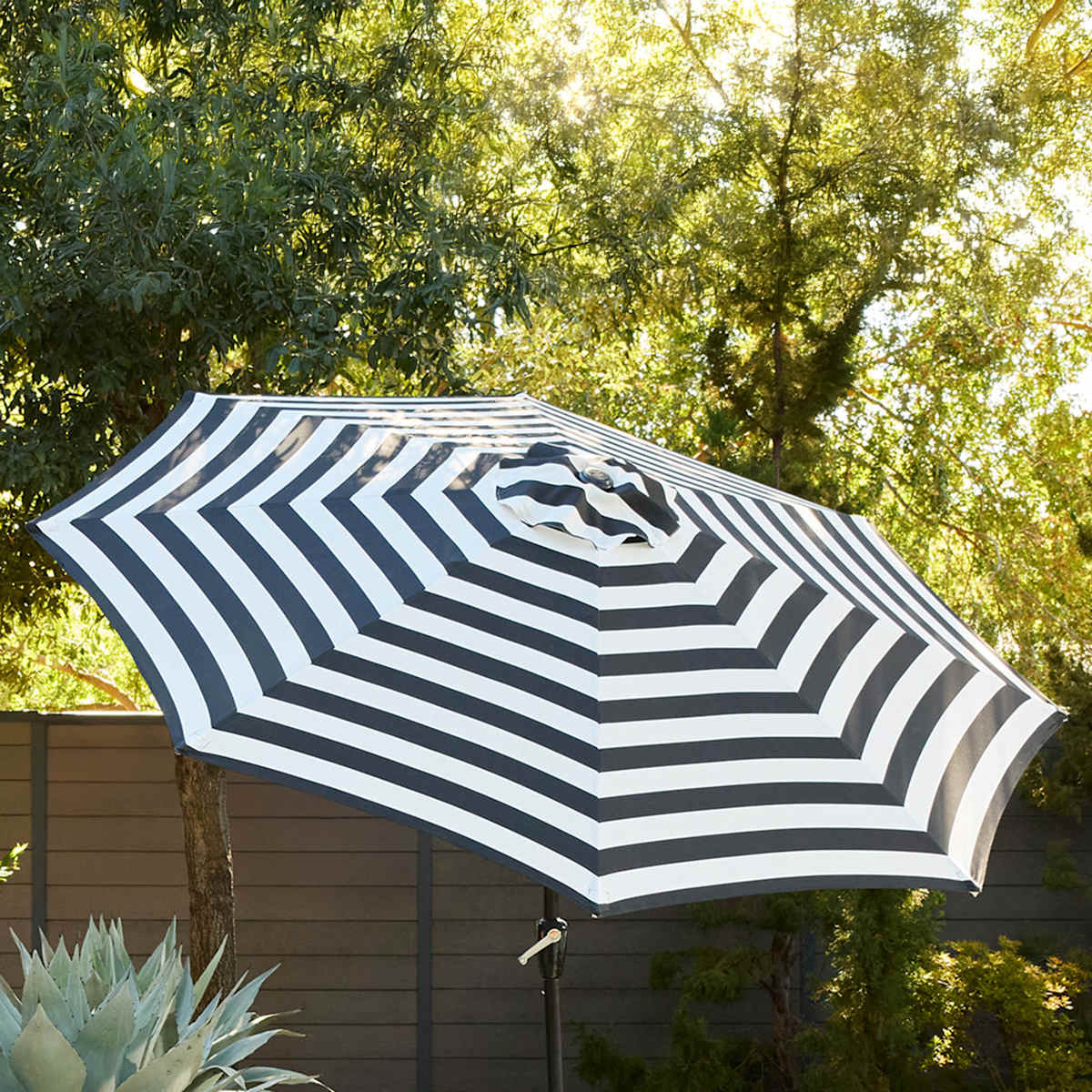 Black Awning Stripe Crank & Tilt Round Patio Umbrella, 9'