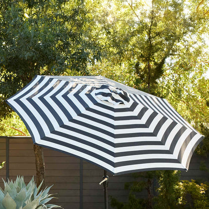 Black Awning Stripe Crank & Tilt Round Patio Umbrella, 9'
