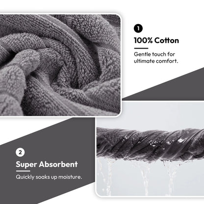 8 Piece Oversized Bath Towel Set, 100% Cotton Bath Towels, Highly Absorbant Bordered Towels