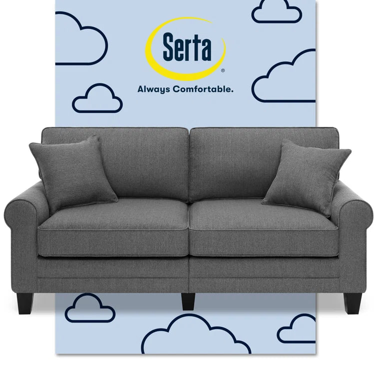 Serta Copenhagen 78" Sofa Couch for Two People with Pillowed Back Cushions and Rounded Arms