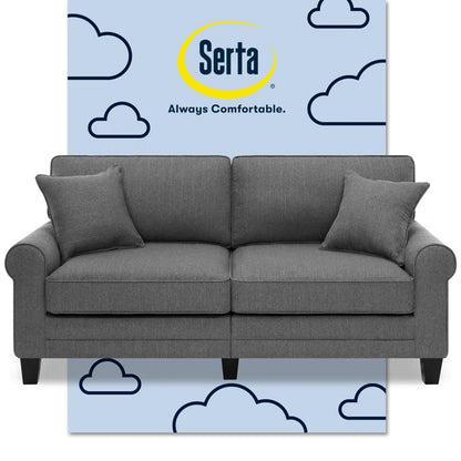 Serta Copenhagen 78" Sofa Couch for Two People with Pillowed Back Cushions and Rounded Arms